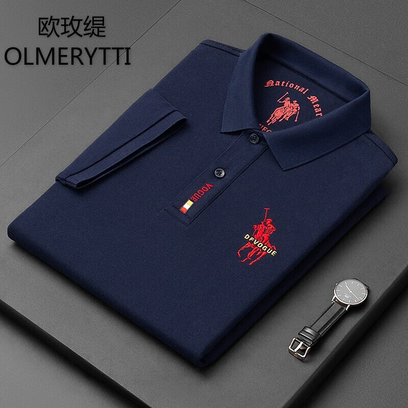 PG电子官方刺绣POLO衫短袖T恤衫中老年翻领打底衫商务休闲